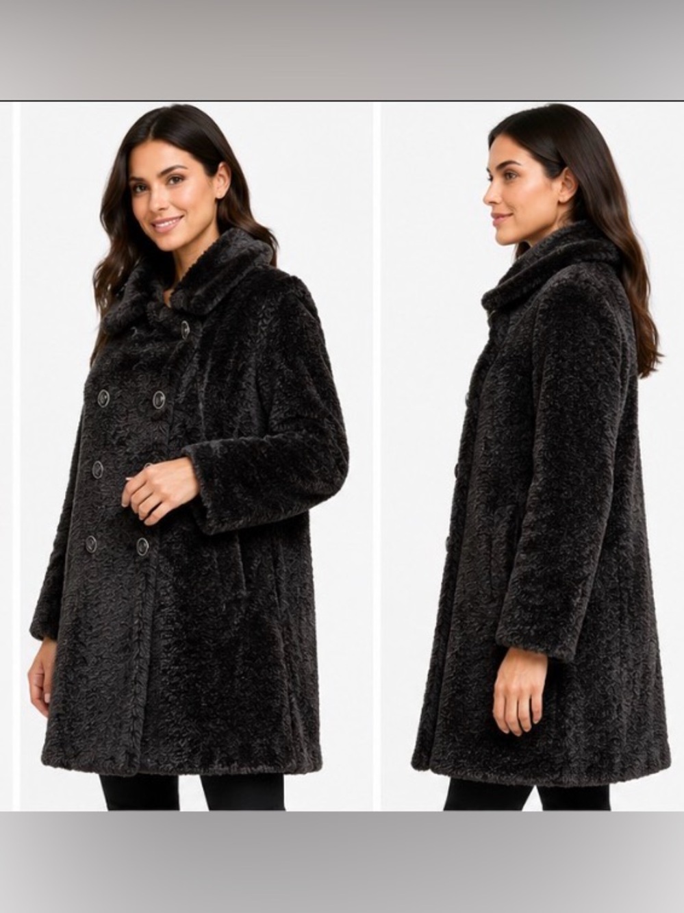 What Goes Around Comes Around Faux Persian Lamb Coat Black Double Breasted S